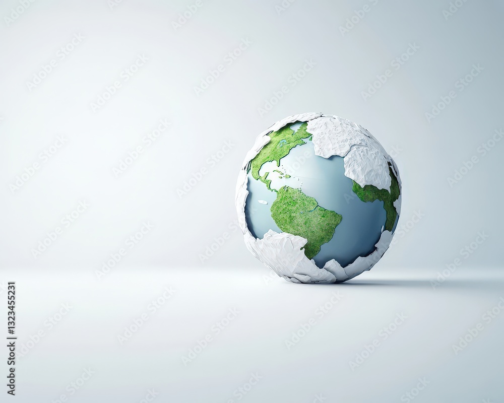Fototapeta premium Earth Globe with Crumpled Paper Texture on a Minimalist Background