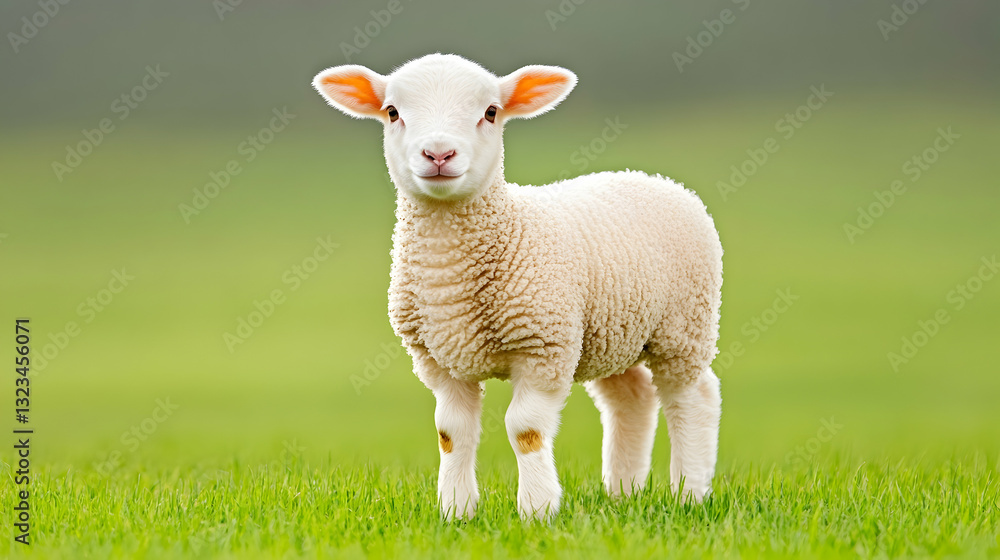 Obraz premium Adorable lamb in a grassy field
