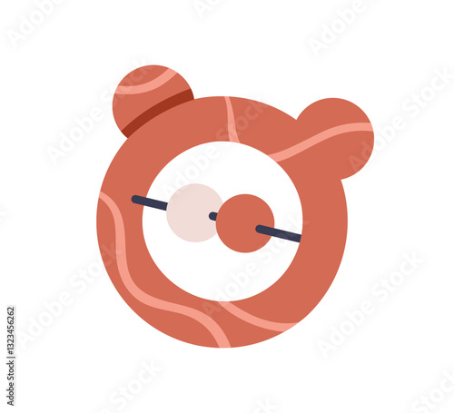 Teething ring with rattle balls. Newborn baby toy with chewable circle beads. Kids nursery accessory. Round teether for playing. Flat vector illustration isolated on white background