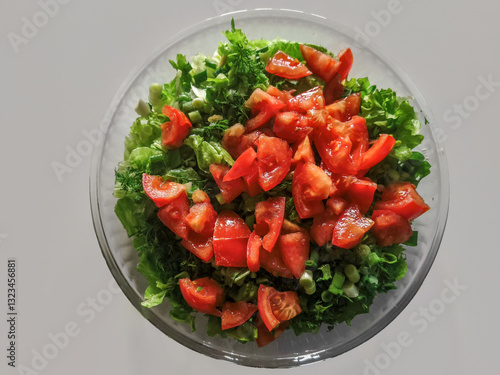 Lettuce, dill, spring onion, parsley and tomato salad