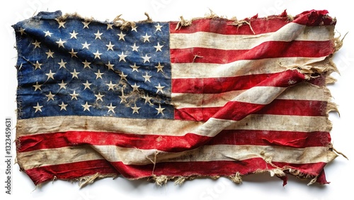 Digital imagery: a ripped flag, expressing the fractured American spirit.
