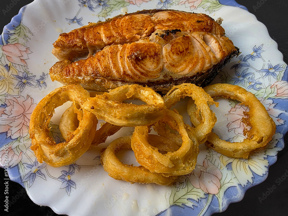 Healthy Sliced Salmon and Fried Squid