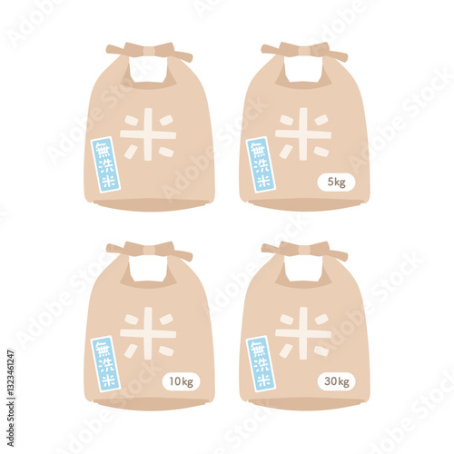 米袋　無洗米　5kg　10kg　30kg　イラストセット