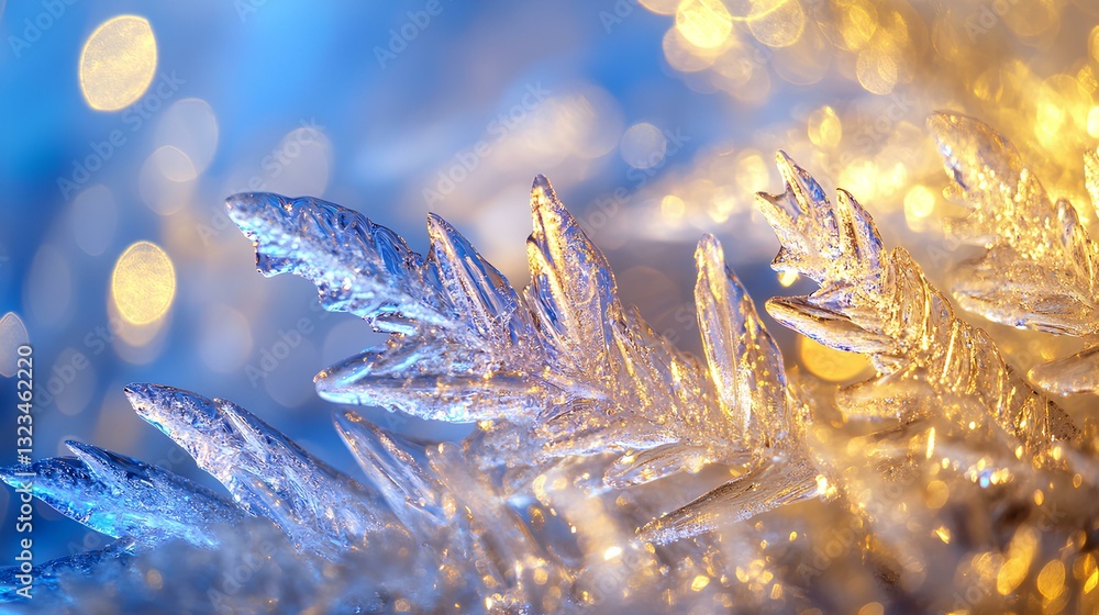 Frozen grass blades encased in ice, with water droplets glinting like diamonds