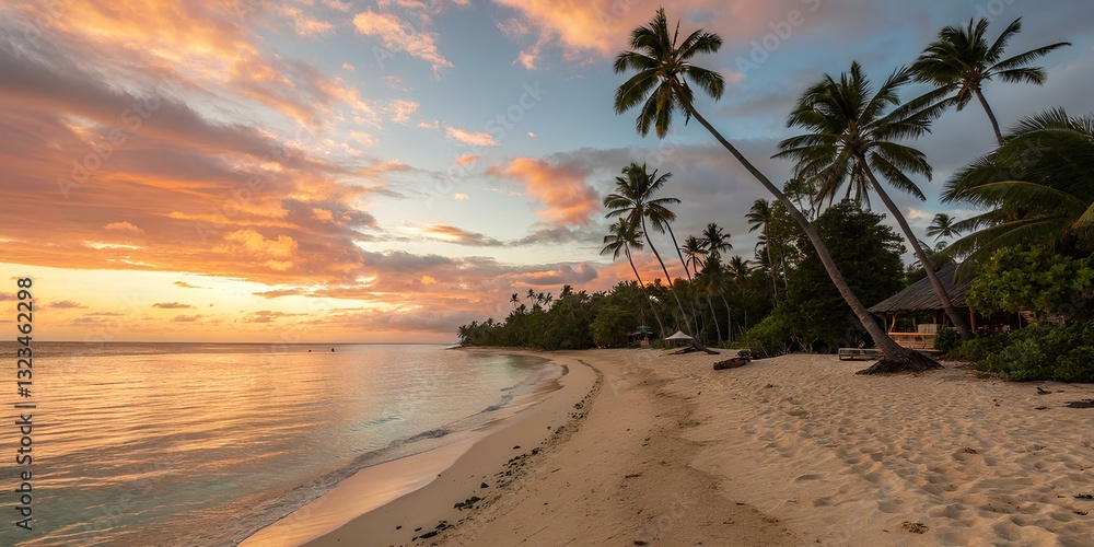 Tropical beach at sunset nature background