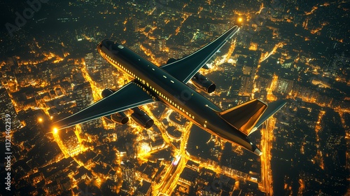 Obraz na płótnie plane over night city in lights w salonie