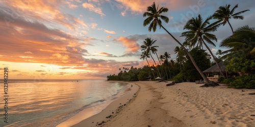 Tropical beach at sunset nature background