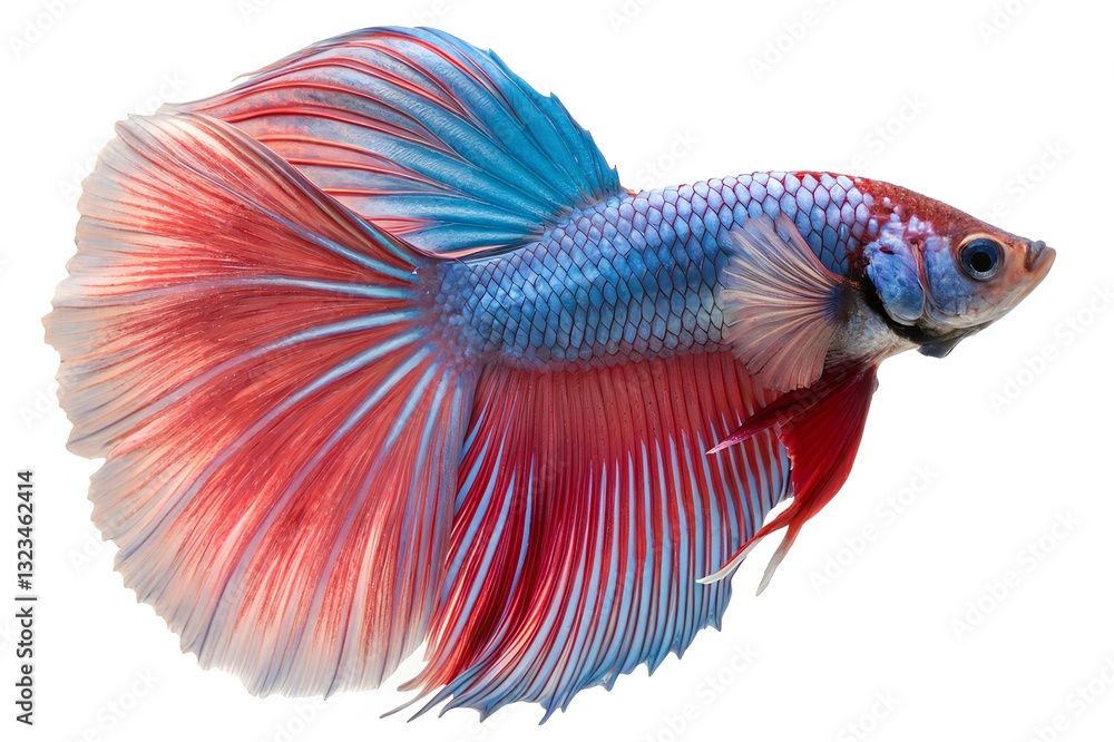 Siamese fighting fish - Betta splendens - commonly known as the betta is one of the most popular freshwater aquarium fish in the world native to Southeast Asia. isolated cutout on white background