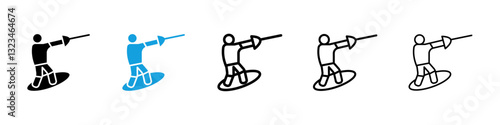 Wakeboarding icons vector set for web designs