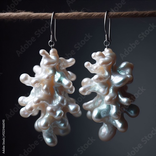 Irregularly shaped baroque pearls suspended from simple hooks or