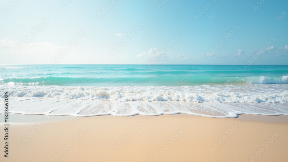 Fototapeta premium Tranquil beach scene with soft sand and gentle waves