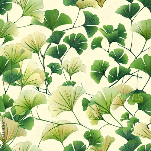 Ginkgo leaf, seamless collage pattern