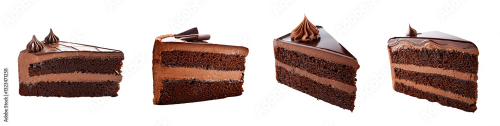 Fototapeta premium Delicious chocolate cake slices stacked beautifully, perfect for dessert inspiration.