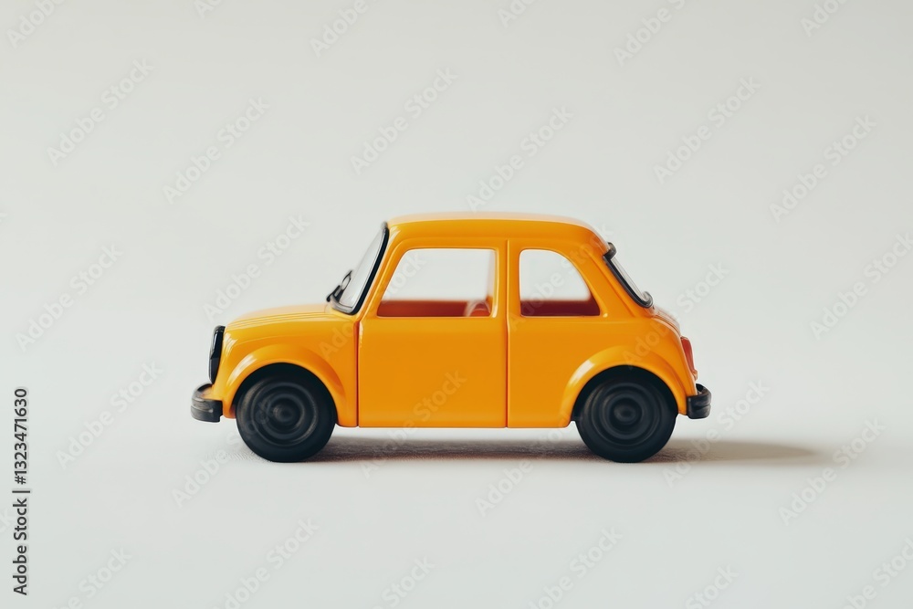 A small toy car of a vibrant shade of yellow A small toy car of a vibrant shade of yellow