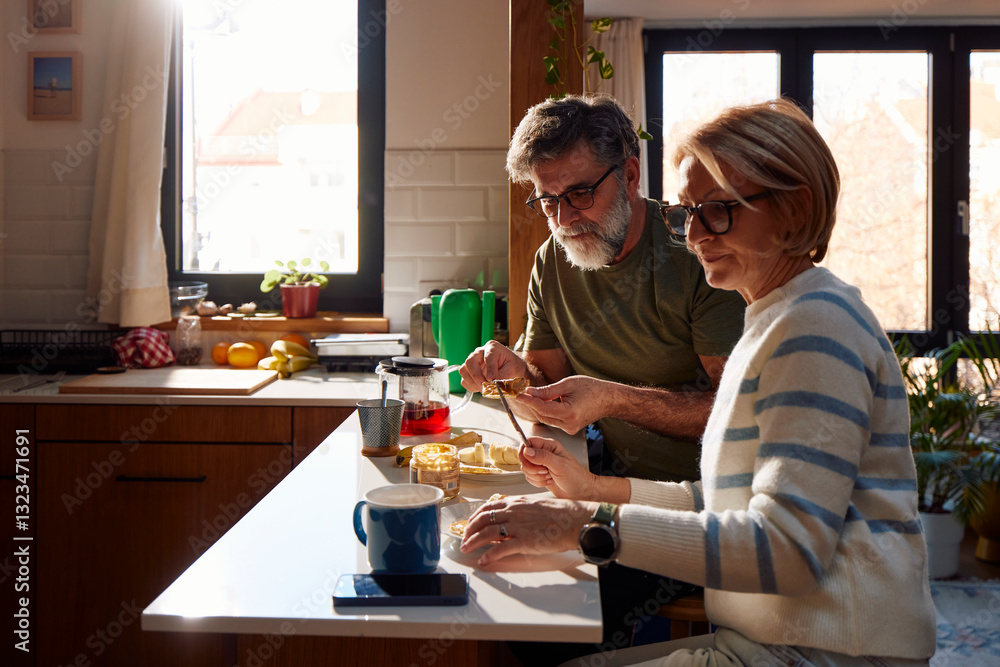 Couple enjoying breakfast Couple enjoying breakfast