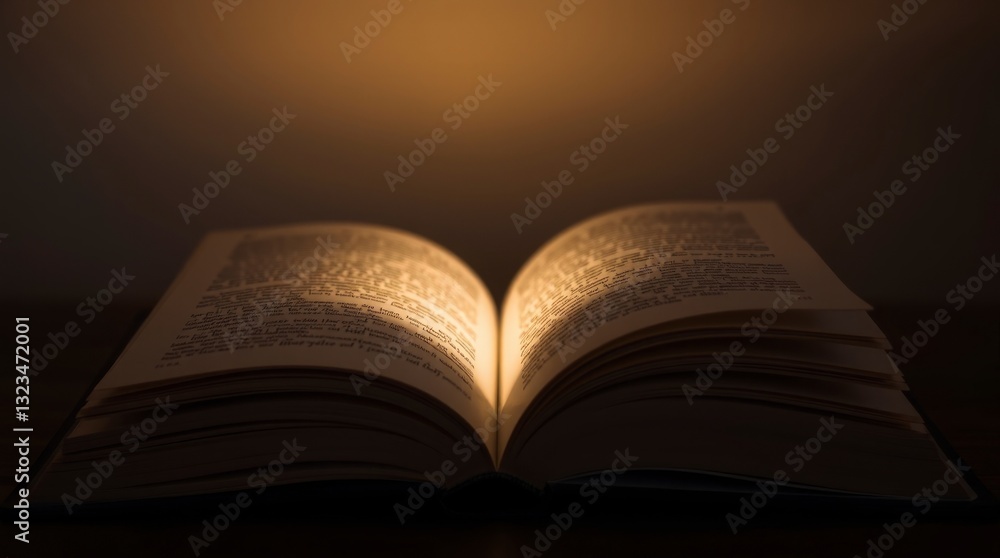 Obraz premium Glowing Open Book in Warm Light Dramatic Reading Photography