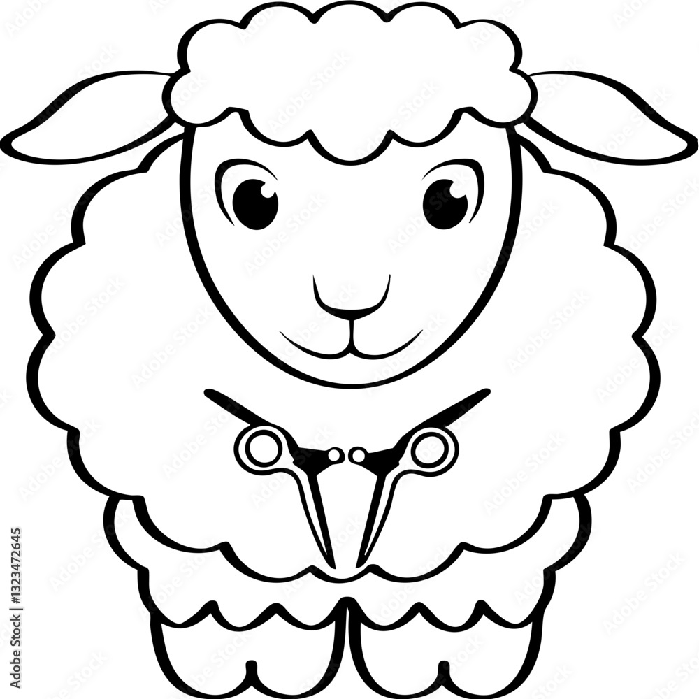 Cute sheep character holding scissors, ideal for children's illustrations or craft themes. Cute sheep character holding scissors, ideal for children's illustrations or craft themes.