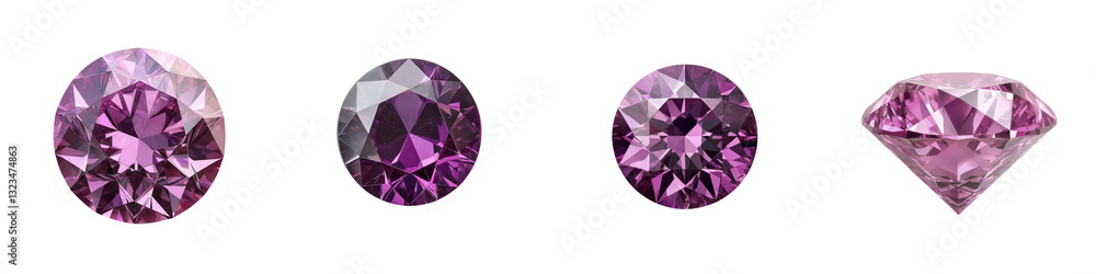 Stunning collection of faceted amethyst gemstones in rich vibrant shades of purple The precious stones glimmer and shine showcasing their intricate cut and polished surfaces Stunning collection of faceted amethyst gemstones in rich vibrant shades of purple The precious stones glimmer and shine showcasing their intricate cut and polished surfaces