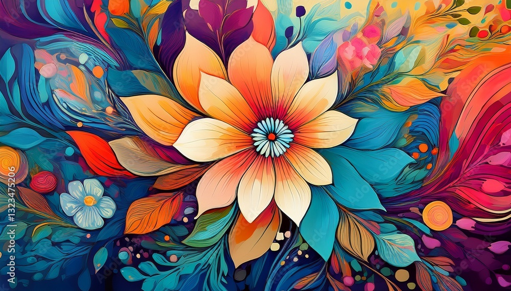 Modern abstract flower mosaic with vibrant digital brush textures, showcasing bold colors and dynamic patterns in a contemporary design.
Modern abstract flower mosaic with vibrant digital brush textures, showcasing bold colors and dynamic patterns in a contemporary design.