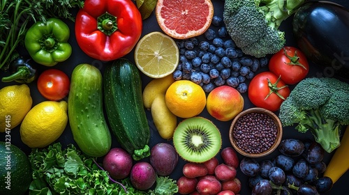 Wallpaper Mural Fresh Colorful Assortment of Organic Fruits and Vegetables Displayed Torontodigital.ca