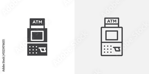 ATM machine icons in filled and outline versions for ui designs