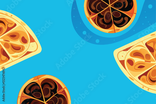 Abstract artwork depicting stylized, colorful shapes reminiscent of innovative food plating techniques; dynamic compositions.
