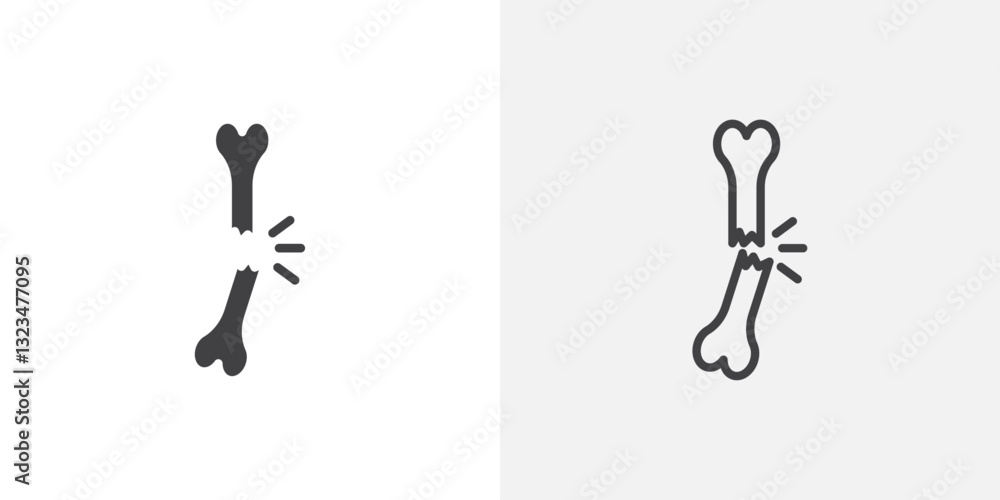 Naklejka premium Broken bone icons in filled and outline versions for ui designs