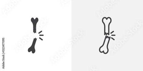 Broken bone icons in filled and outline versions for ui designs