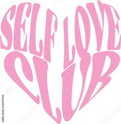 Self Love club bubble  warped heart Abstract warp hearts trending text Graphic Tee t-shirt logo slogan artwork typography tote badge emblem crest Fashion Apparel 