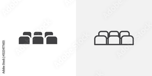 Cinema seat icons in filled and outline versions for ui designs