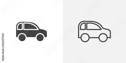Compact car icons in filled and outline versions for ui designs