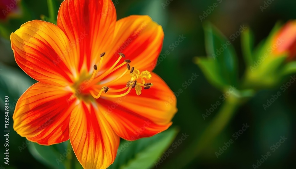 Single vibrant bloom, petals unfurled, delicate stamens visible, pristine, spring Single vibrant bloom, petals unfurled, delicate stamens visible, pristine, spring