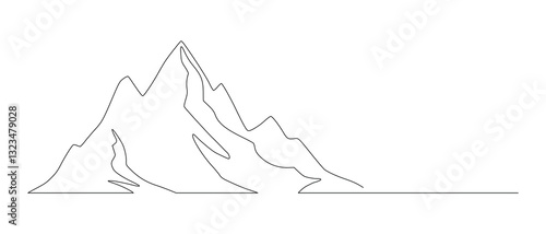 Mountain line art vector drawing, one line, imitation of mountain ranges, abstract stylization, minimalism
