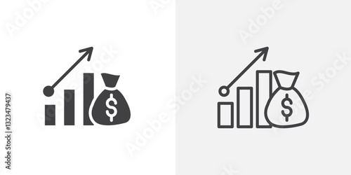 Fiscal policy icons in filled and outline versions for ui designs