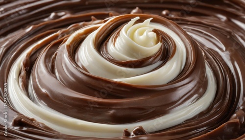 Artistic swirls of milk, dark, and white chocolate mixed together.