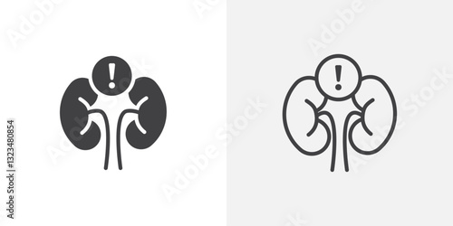 Kidney disease icons in filled and outline versions for ui designs