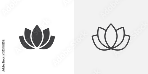 Lotus flower icons in filled and outline versions for ui designs