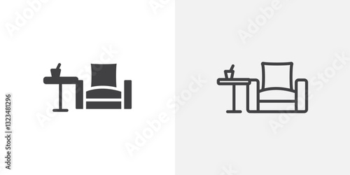 Lounge icons in filled and outline versions for ui designs