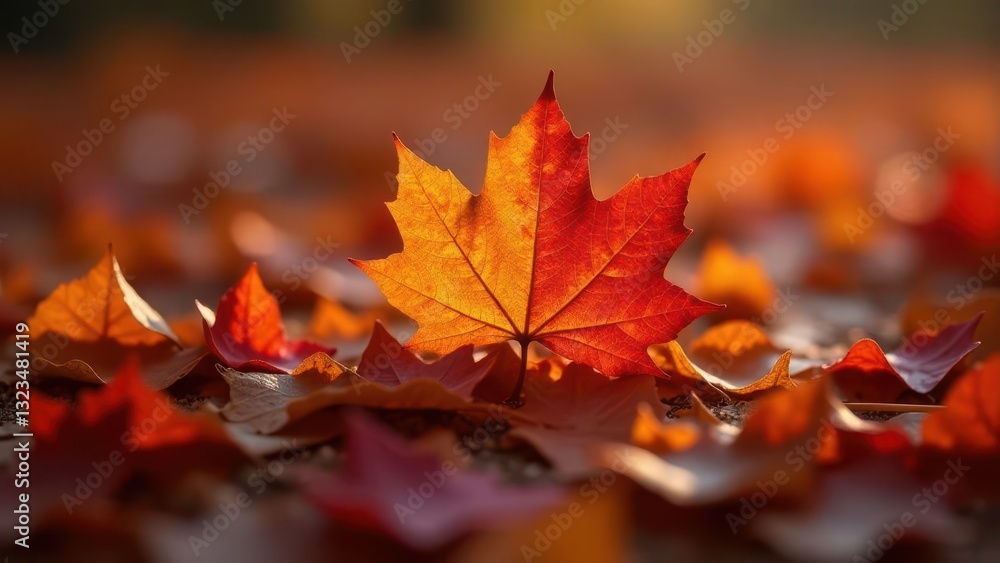 Autumnal Glow A Single Maple Leaf Basking in the Warmth of the Setting Sun Amongst a Carpet of Fallen Leaves Autumnal Glow A Single Maple Leaf Basking in the Warmth of the Setting Sun Amongst a Carpet of Fallen Leaves