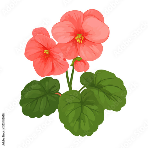 My Simple flat 2D icon pink begonia branch flower with green leaf isolated on transparent background, vector, vector, flat design, animation design, simple flat 2D icon, clipart