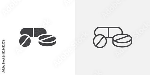 Pills icons in filled and outline versions for ui designs