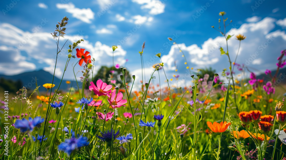 Abundance of blooming wild flowers on the meadow at spring time Abundance of blooming wild flowers on the meadow at spring time