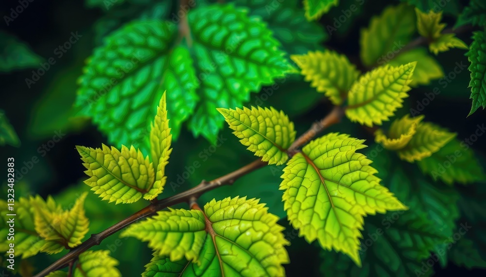 Vibrant green leaves, intricate details, sharp focus, botanical, texture Vibrant green leaves, intricate details, sharp focus, botanical, texture