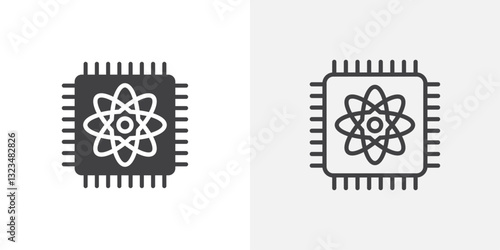 Quantum computing icons in filled and outline versions for ui designs
