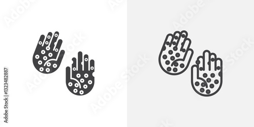 Rash hand icons in filled and outline versions for ui designs