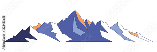Geometric mountain range stylization, multicolor drawing on white background, minimalistic mountain landscape, vector design