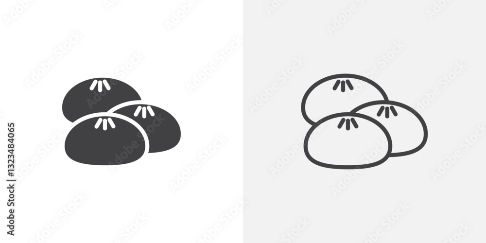 Steamed bread icons in filled and outline versions for ui designs Steamed bread icons in filled and outline versions for ui designs
