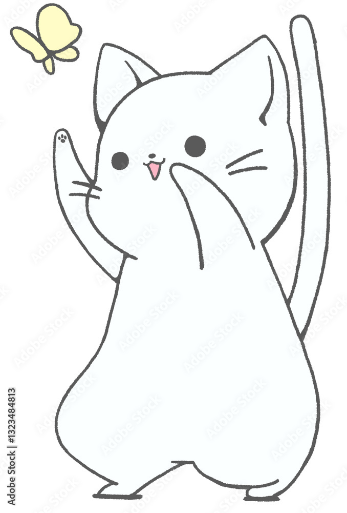 A white cat playing with a butterfly A white cat playing with a butterfly