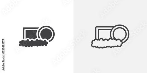 Washing dishes icons in filled and outline versions for ui designs