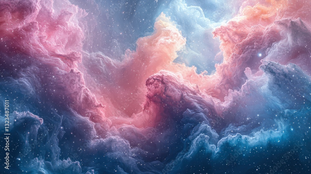 Fototapeta premium Ethereal Colorful Nebula with Swirling Clouds and Stars in Space